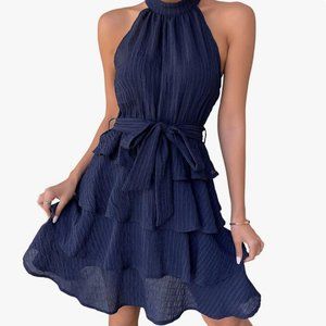 Sleeveless Tie Back Halter Neckline Dress